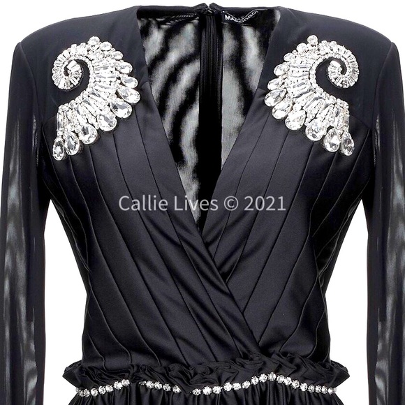 Callie Marco Bologna Pleated Spiral Jewel Statement Dress 8 - Picture 6 of 7